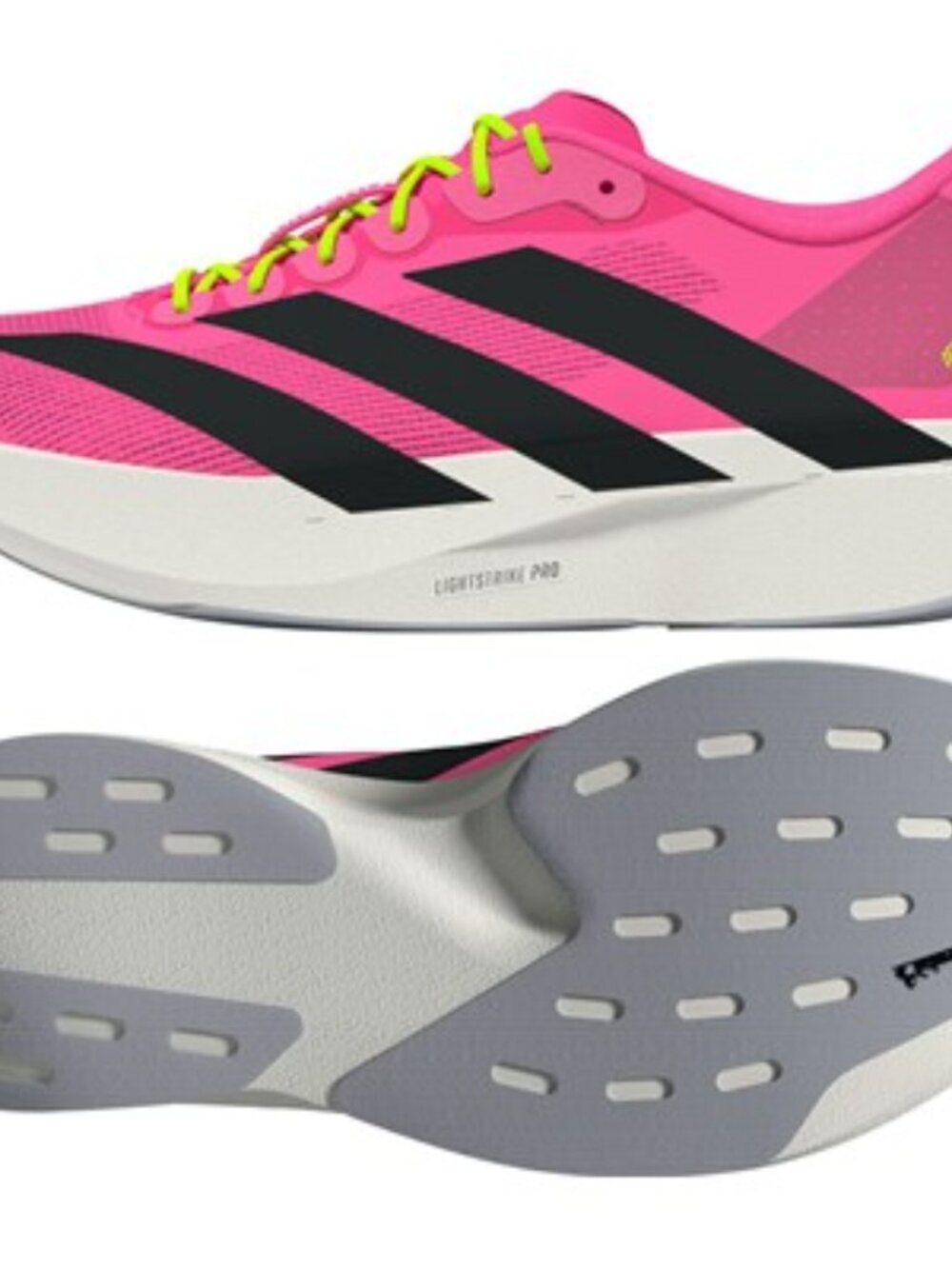 adidas Women's Pink Black Running Shoes with Neon Yellow Laces